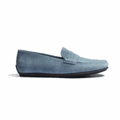 Mocassin De Conduite Warning [homme Cuir Veau Velours Bleu Clair]