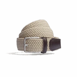 Ceinture Élastique [Tresse Beige Et Cuir Veau Marron]